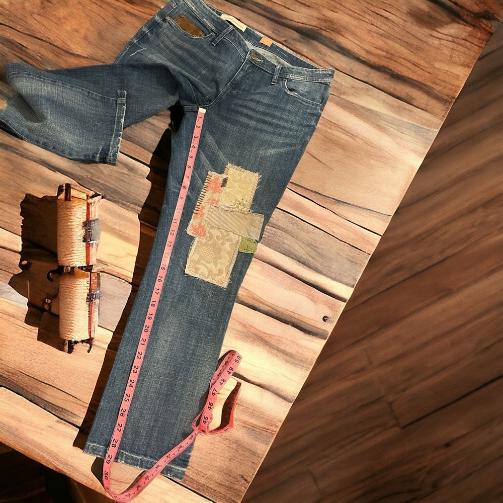 Pilcro and the Letterpress Blue Jeans with Patchwork Accents - Picture 8 of 14